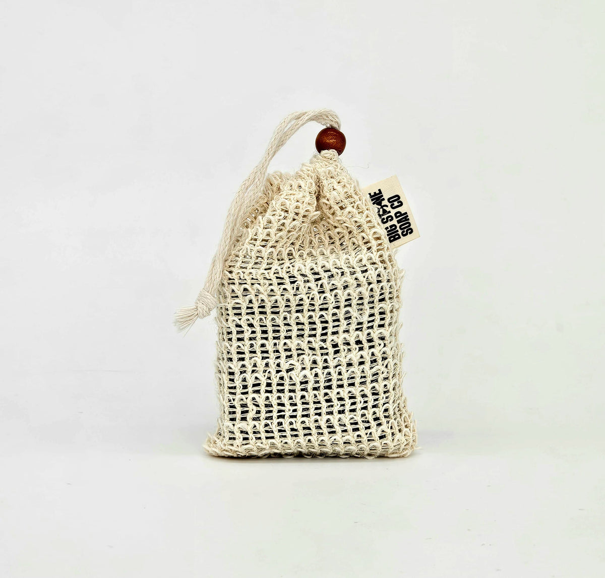 Natural sisal fiber soap bag for lathering and exfoliating, from Big Stone Soap Co.
