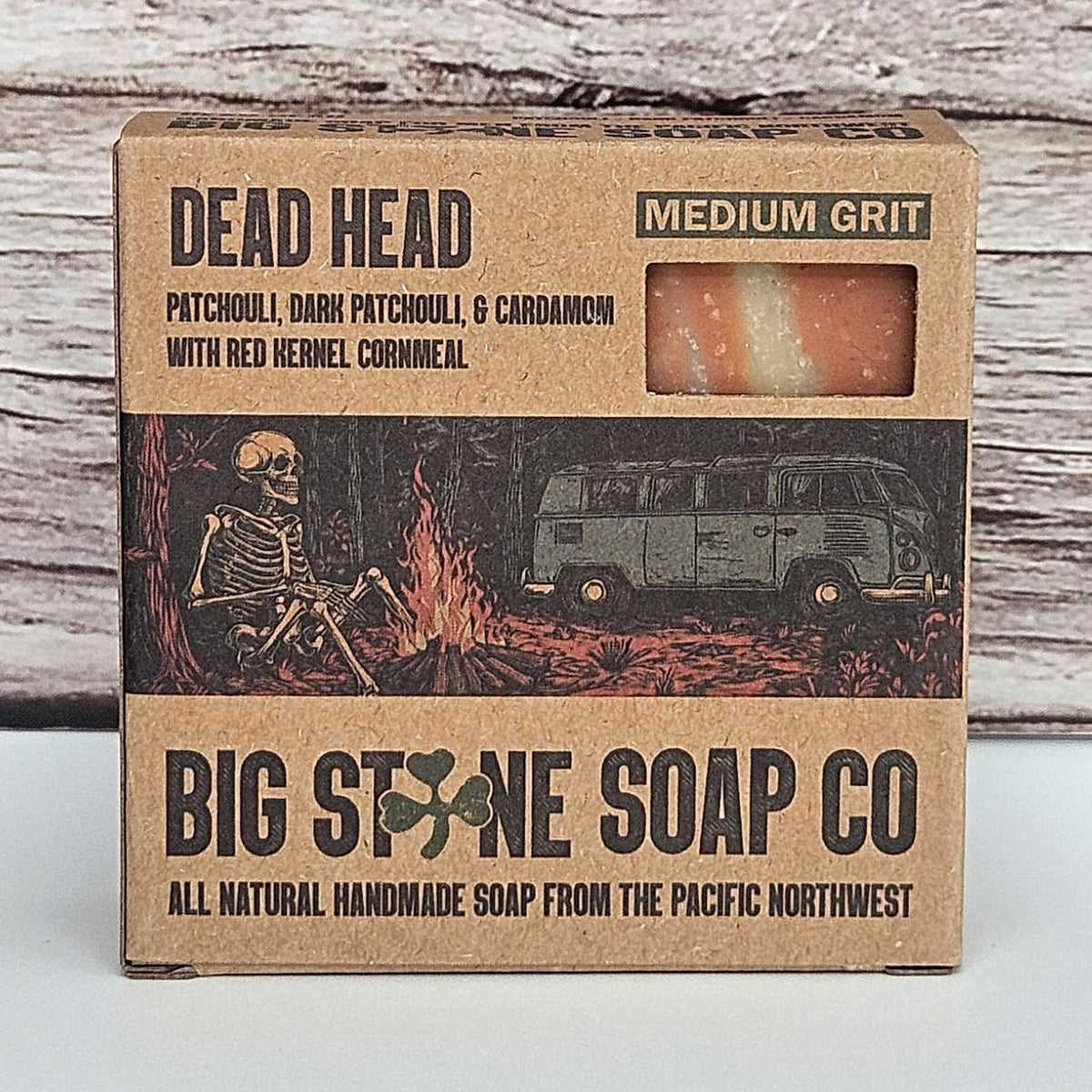 Dead Head natural soap boxed for men, scented with patchouli, dark patchouli & cardamom