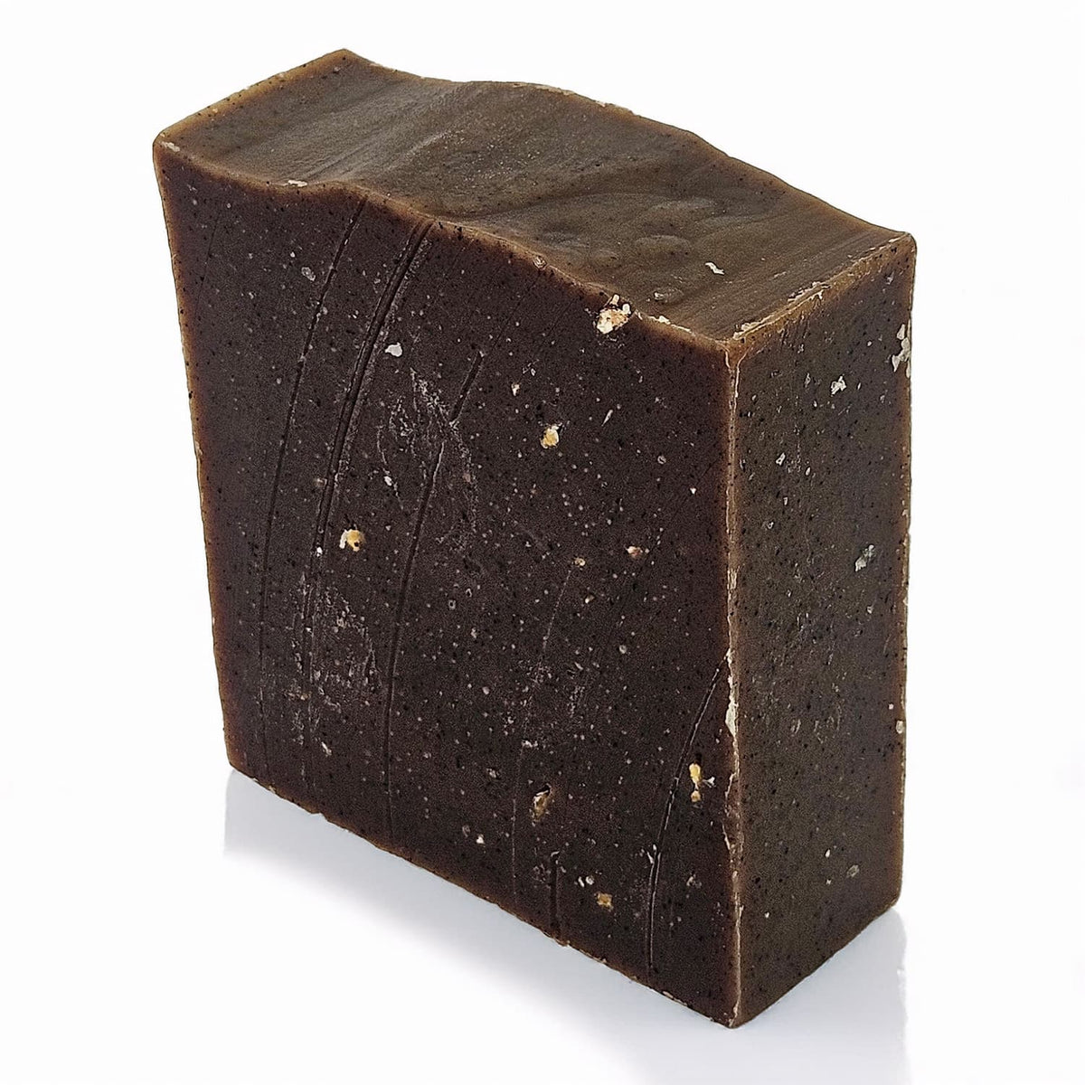 Unboxed bar of Irish Turf natural handmade soap, a whiskey-and-turf-fire scent with Irish sea moss and cinnamon