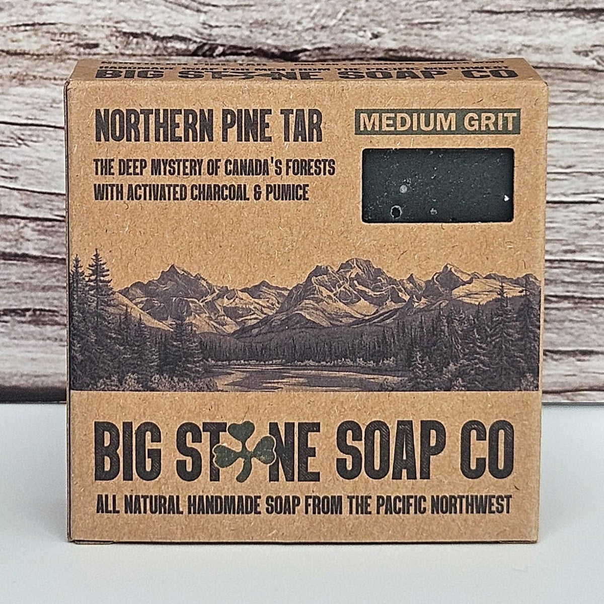 Northern Pine Tar natural soap boxed for men, scented with pine tar, Siberian fir & juniper berry