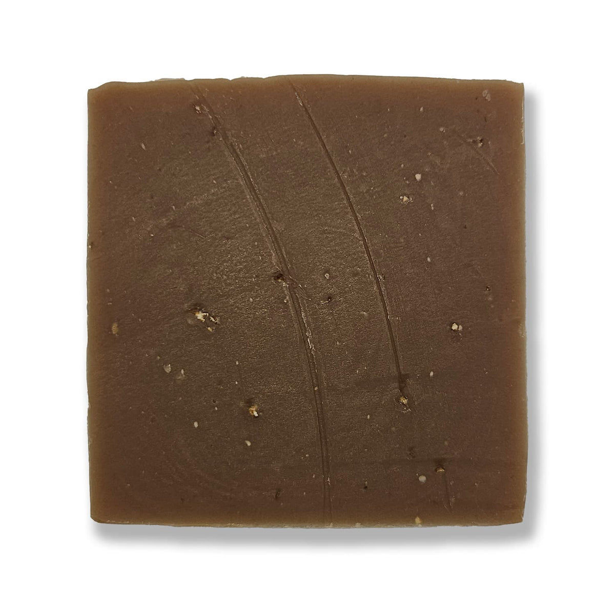 Oatmeal Stout soap bar viewed from above, showing color and texture