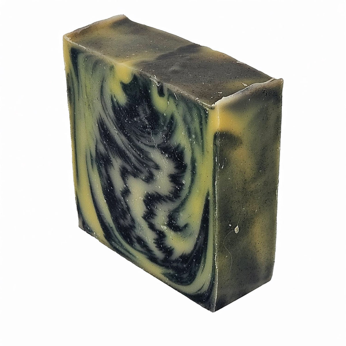 Unboxed bar of The Cascades natural handmade soap, a Pacific Northwest waterfall-inspired bar with cooling menthol crystals and indigo